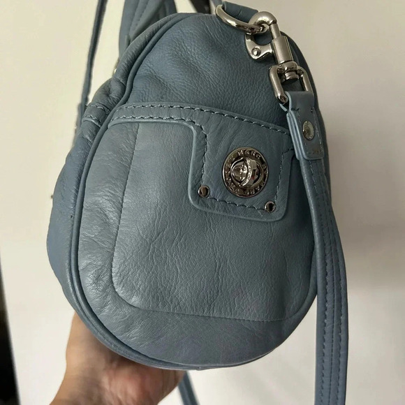 Marc Jacobs blue leather satchel bag purse W crossbody strap excellent - Picture 4 of 11